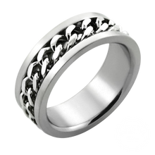 Load image into Gallery viewer, A matte polished stainless steel ring with an embedded chain inlay.
