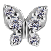 Load image into Gallery viewer, Nickel-free cobalt-chrome internally threaded butterfly attachment with white premium zirconia stones 
