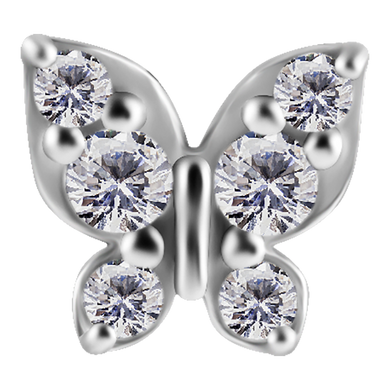 Nickel-free cobalt-chrome internally threaded butterfly attachment with white premium zirconia stones 