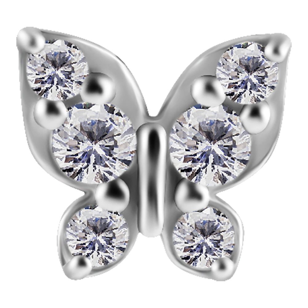 Nickel-free cobalt-chrome internally threaded butterfly attachment with white premium zirconia stones 