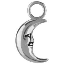 Load image into Gallery viewer, Nickel-free cobalt-chrome charm crescent moon with face 
