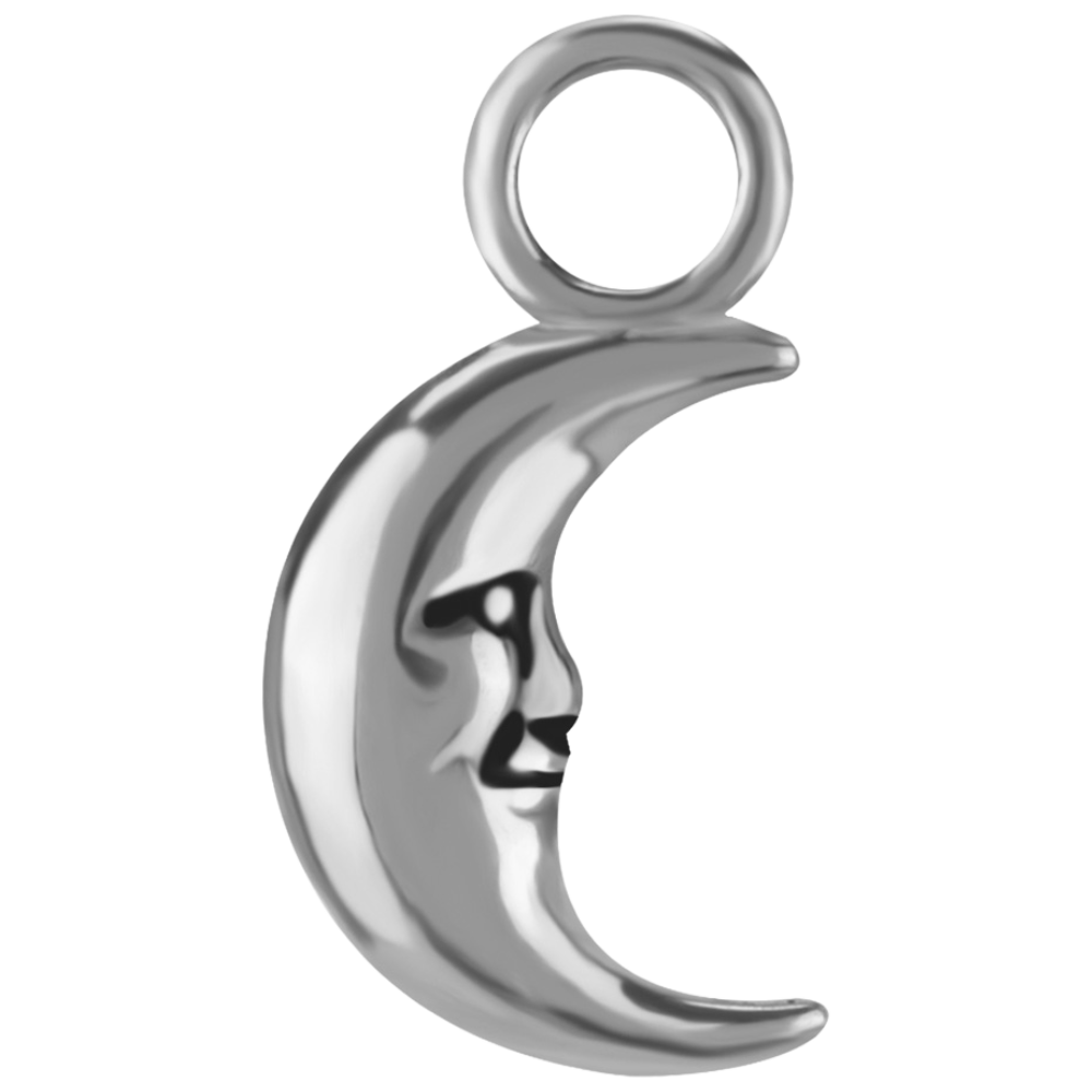 Nickel-free cobalt-chrome charm crescent moon with face 