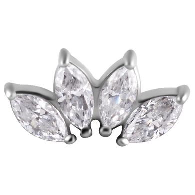 Nickel-free cobalt-chrome internally threaded attachment with four white marquise premium zirconia stones
