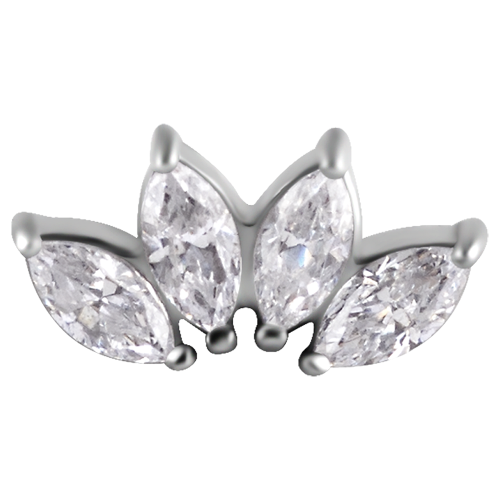 Nickel-free cobalt-chrome internally threaded attachment with four white marquise premium zirconia stones