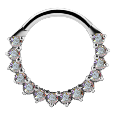 Nickel-free cobalt-chrome forward facing paved prong-set AB premium zirconia hinged clicker ring 