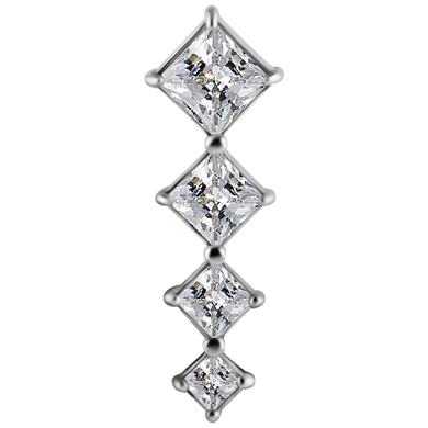 Cobalt-chrome nickel free internally threaded attachment with white square premium zirconias graduating in size