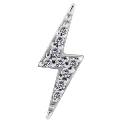 Nickel-free cobalt-chrome lightning bolt internally threaded attachment paved with white premium zirconia stones for the left ear