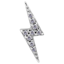 Load image into Gallery viewer, Nickel-free cobalt-chrome lightning bolt internally threaded attachment paved with white premium zirconia stones for the right ear
