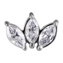 Load image into Gallery viewer, Nickel-free cobalt-chrome internally threaded attachment with three white marquise premium zirconia stones
