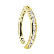 Load image into Gallery viewer, Gold PVD titanium oval navel clicker paved with cubic zirconia stones
