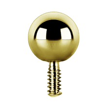 Load image into Gallery viewer, Gold Titanium internally threaded ball attachment made for internally threaded posts with a 0.8mm fitting
