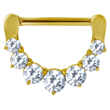 Load image into Gallery viewer, 24k PVD surgical steel graduated prong set nipple clicker with white gems 
