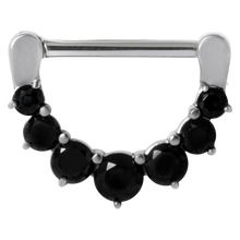 Load image into Gallery viewer, surgical steel graduated prong set nipple clicker with black gems 
