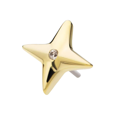 A 14Kt yellow gold threadless starburst with a centre cubic zirconia top, designed for use in body jewellery.
