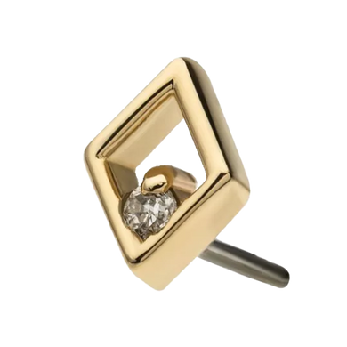 14k yellow gold diamond shape threadless attachment with a gem 