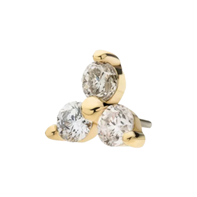 14k gold trinity shaped threadless attachment with 3 diamonds