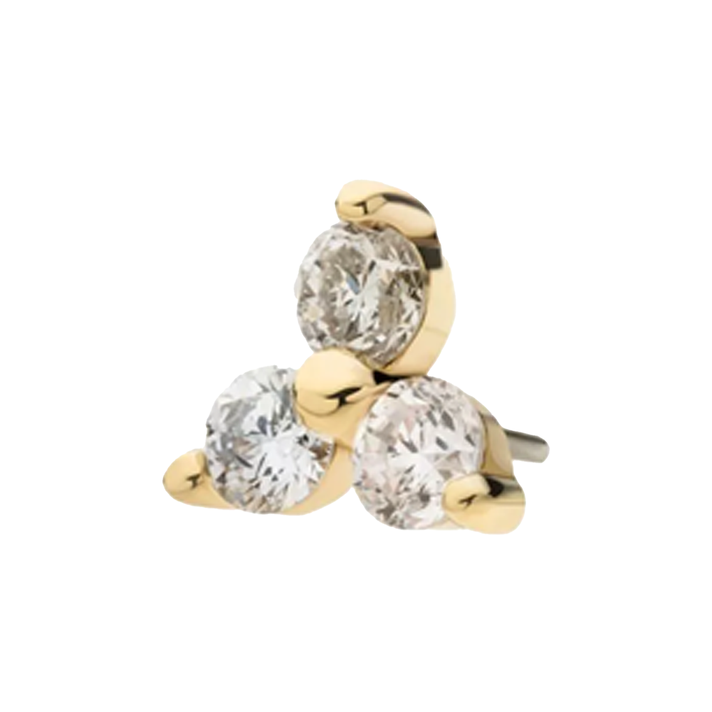 14k gold trinity shaped threadless attachment with 3 diamonds