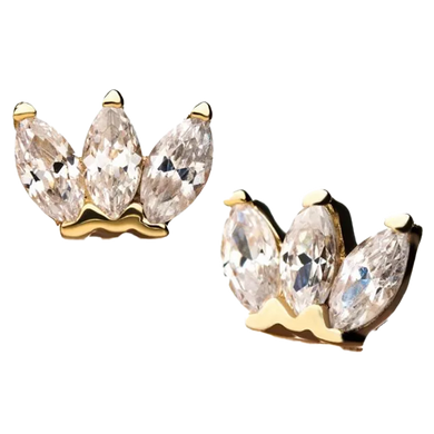 14k gold threadless attachment with three marquise cubic zirconia stones 