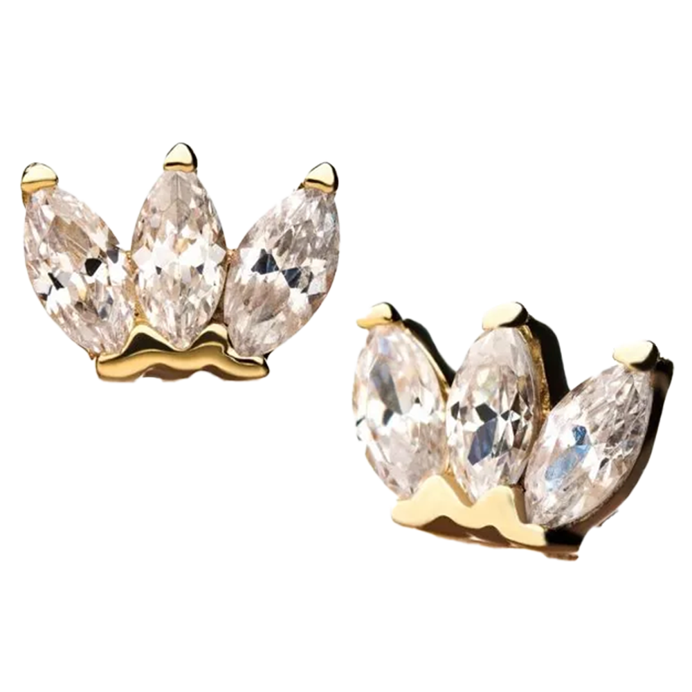 14k gold threadless attachment with three marquise cubic zirconia stones 