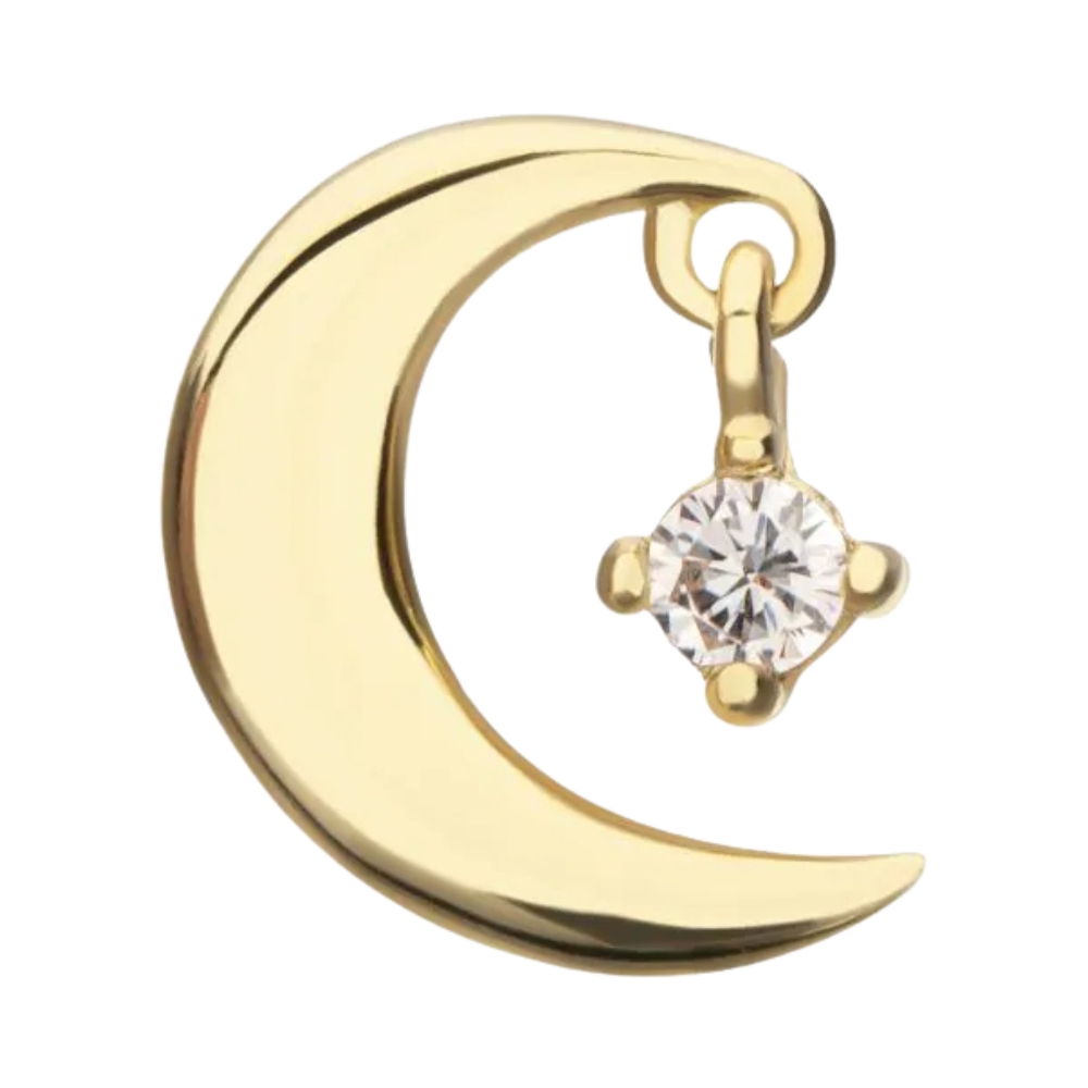 INVICTUS 14Kt Yellow Gold Crescent Moon with Prong Set Lab-Grown Diamond Dangle Threadless Attachment