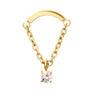 INVICTUS 24Kt Gold PVD Titanium Curved Bar with Prong Set Gem Chain Dangle Threadless Attachment