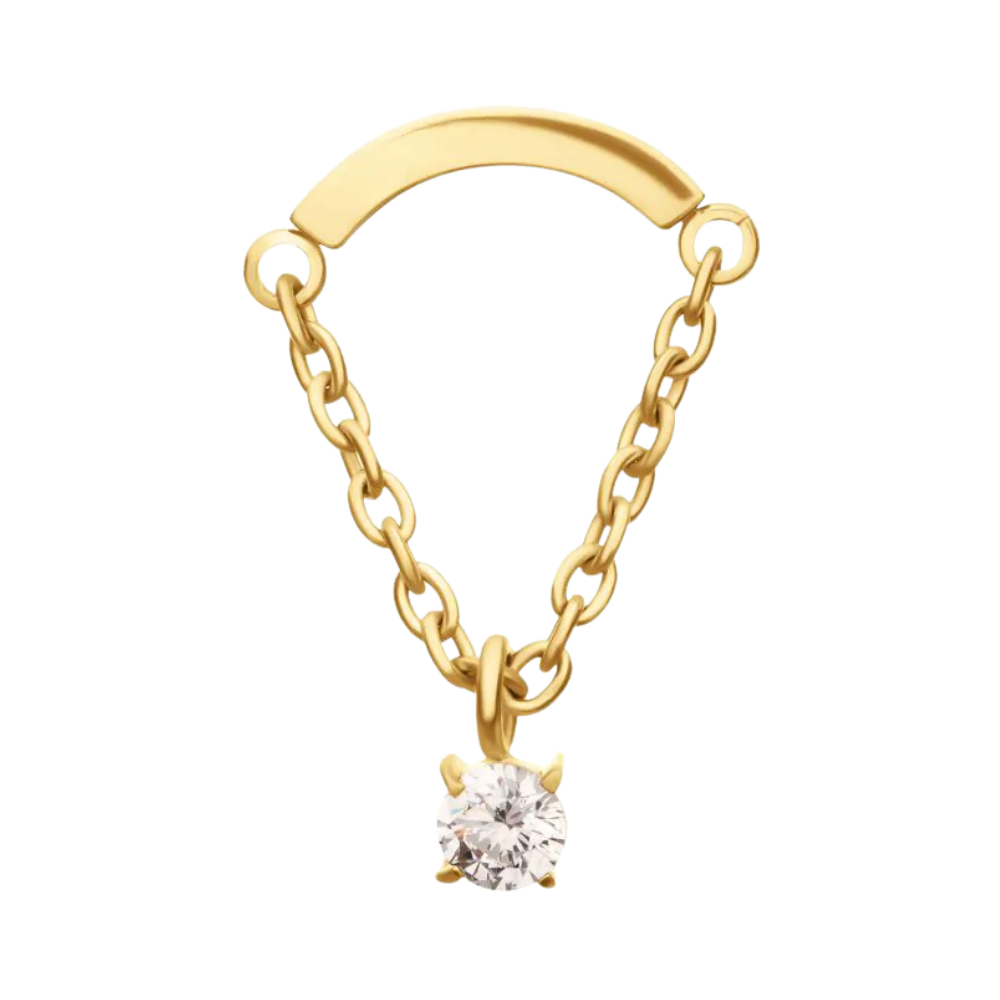 INVICTUS 24Kt Gold PVD Titanium Curved Bar with Prong Set Gem Chain Dangle Threadless Attachment