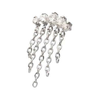 A titanium threadless 5-cluster round AAA CZ top with 5 dangle chains.