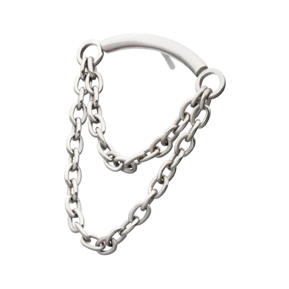 curved bar titanium threadless attachment with double connected chains 