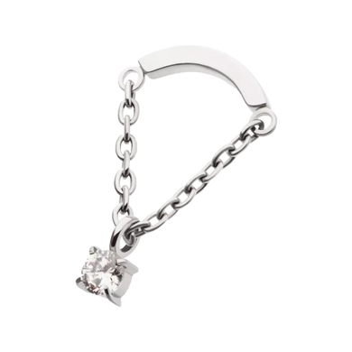 curved bar titanium threadless attachment with square prong set gem