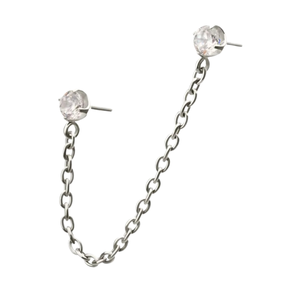 Titanium Rolo Foot INVICTUS Titanium Double Prong Set Gem with Rolo Chain Dangle Threadle ...