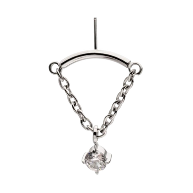 INVICTUS Titanium Hidden Helix Curved Bar with CZ Gem Chain Dangle Threadless Attachment