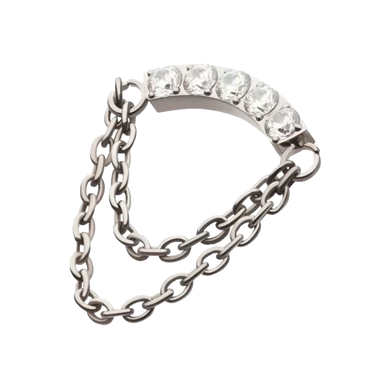 titanium curved bar top with a double connecting chain designed for threadless attachment in body jewellery.