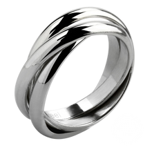 Load image into Gallery viewer, A highly polished stainless steel interlocking triple band finger band ring.

