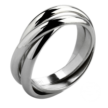 Load image into Gallery viewer, A highly polished stainless steel interlocking triple band finger band ring.
