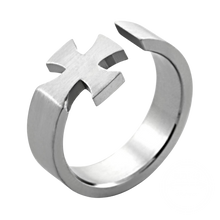 Load image into Gallery viewer, Silver steel ring with iron cross design
