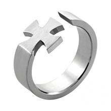 Load image into Gallery viewer, Silver steel ring with iron cross design
