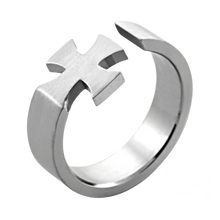 Load image into Gallery viewer, Silver steel ring with iron cross design

