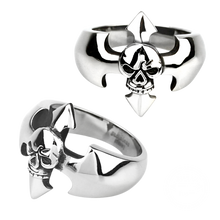 Load image into Gallery viewer, Silver stainless steel ring with iron cross and skull design
