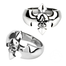 Load image into Gallery viewer, Silver stainless steel ring with iron cross and skull design
