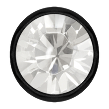 Load image into Gallery viewer, Black PVD SS316L captive disc featuring a clear premium crystal stone. Made for ball closure rings
