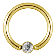 Load image into Gallery viewer, Jewelled 24k PVD surgical steel disc closure ring with a clear cubic zirconia stone 
