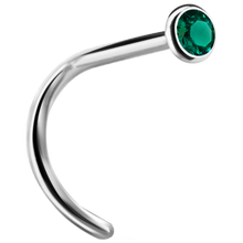 Load image into Gallery viewer, A curved nose stud with a bezel set crystal at the end.
