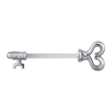A nipple barbell with surgical steel ends shaped to look like a key with a bioplast barbell 