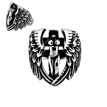 Load image into Gallery viewer, Steel ring with wings and skull design 
