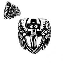 Load image into Gallery viewer, Steel ring with wings and skull design 
