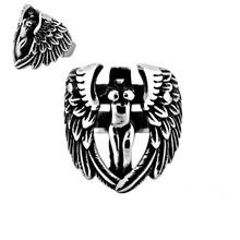 Load image into Gallery viewer, Steel ring with wings and skull design 
