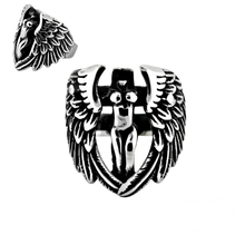 Load image into Gallery viewer, Steel ring with wings and skull design 
