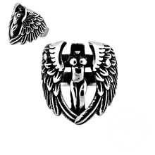 Load image into Gallery viewer, Steel ring with wings and skull design 

