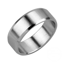 Load image into Gallery viewer, Matte silver stainless steel ring with a polished bevelled edge

