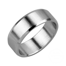 Load image into Gallery viewer, Matte silver stainless steel ring with a polished bevelled edge
